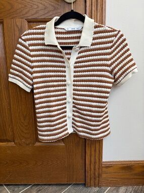 Mango Women’s Brown & Cream Striped Knit Too Small Summer Casual Preppy